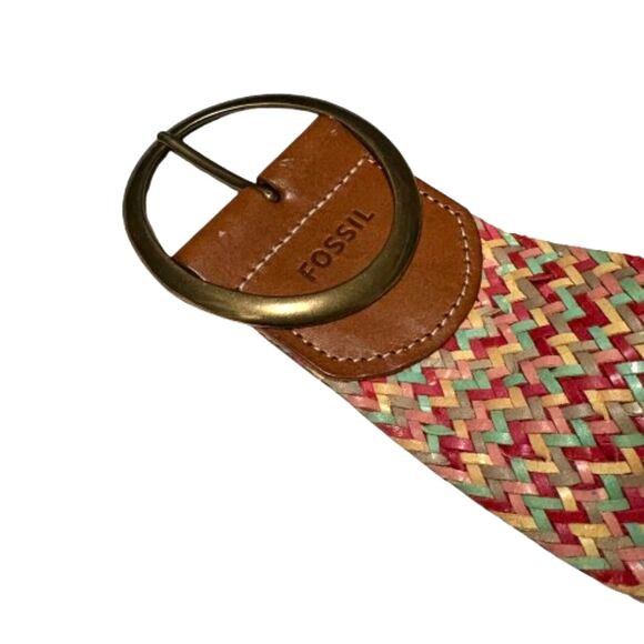 Fossil Multicolor Woven Braided Leather Wide‎ Belt Y2K Size Small - Picture 2 of 4